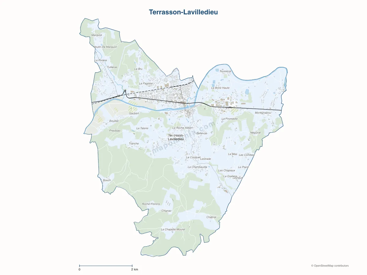 Carte de Terrasson-Lavilledieu à personnaliser