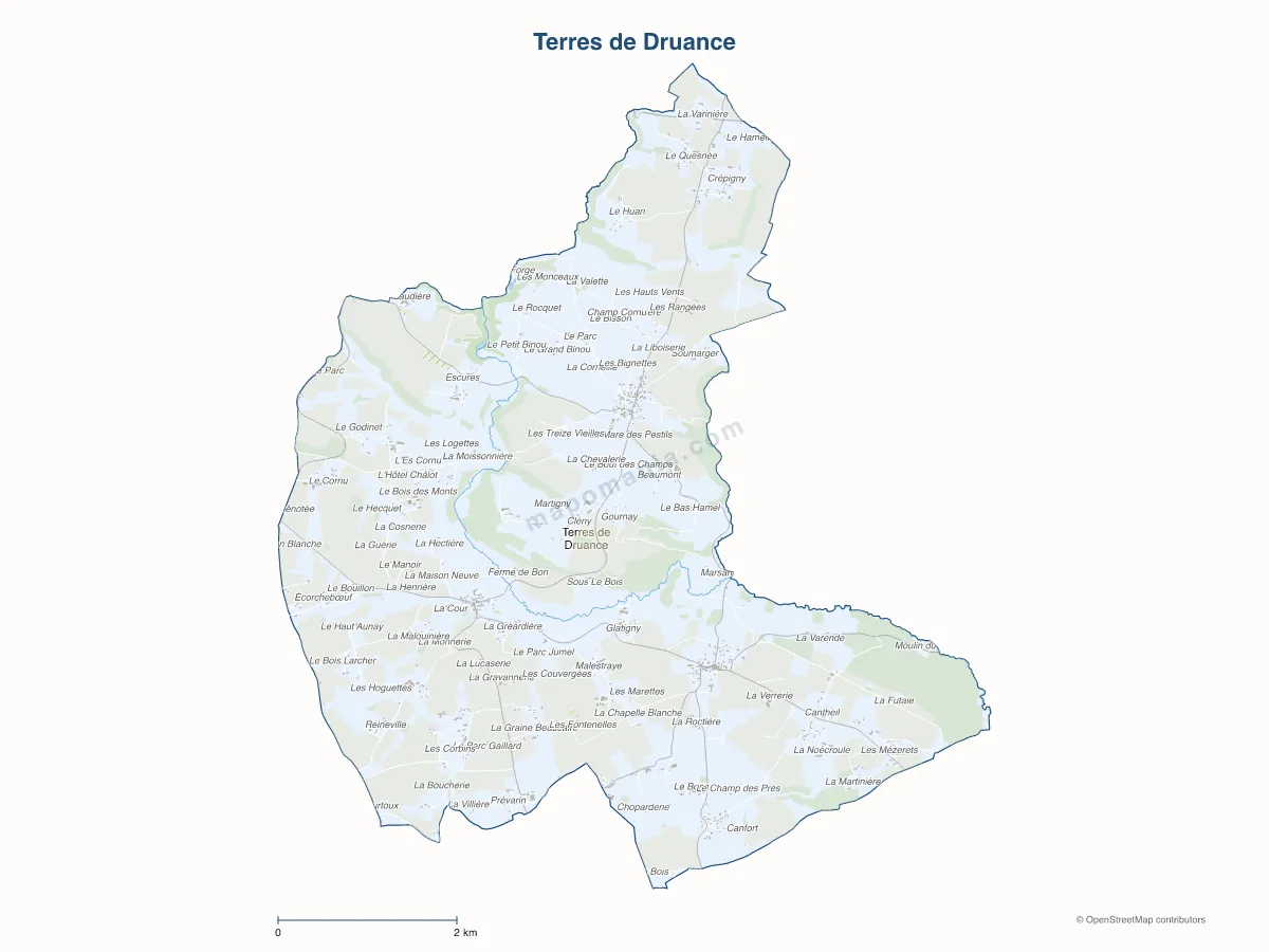 Carte de Terres de Druance à personnaliser