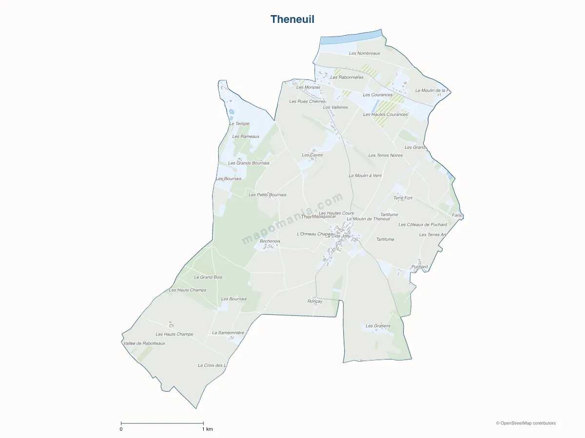Carte de Theneuil à personnaliser