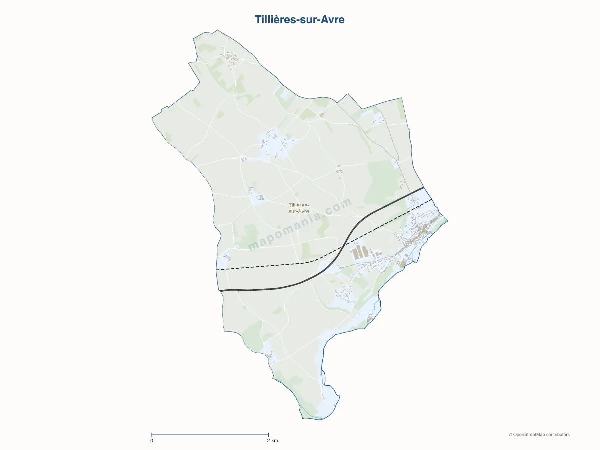 Carte de Tillières-sur-Avre à personnaliser