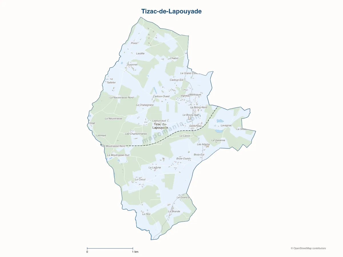 Carte de Tizac-de-Lapouyade à personnaliser