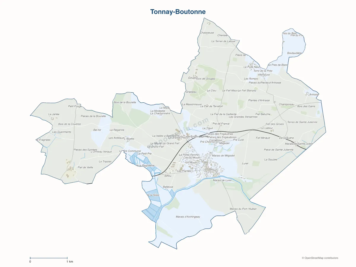 Carte de Tonnay-Boutonne à personnaliser