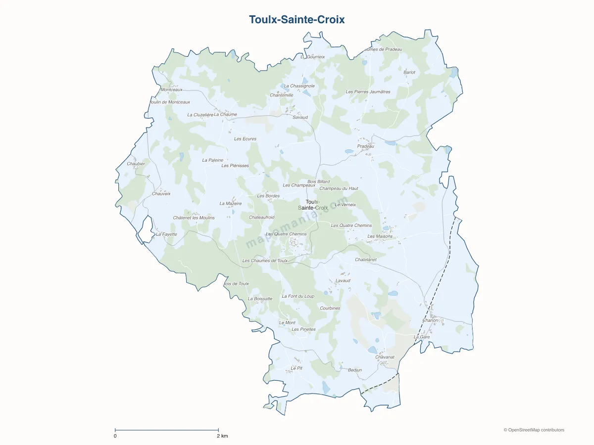 Carte de Toulx-Sainte-Croix à personnaliser