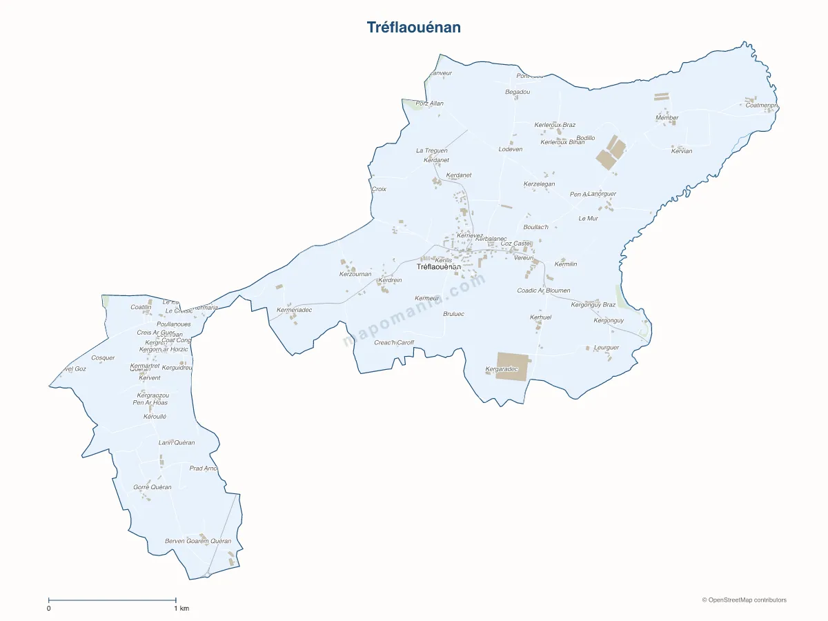 Carte de Tréflaouénan à personnaliser