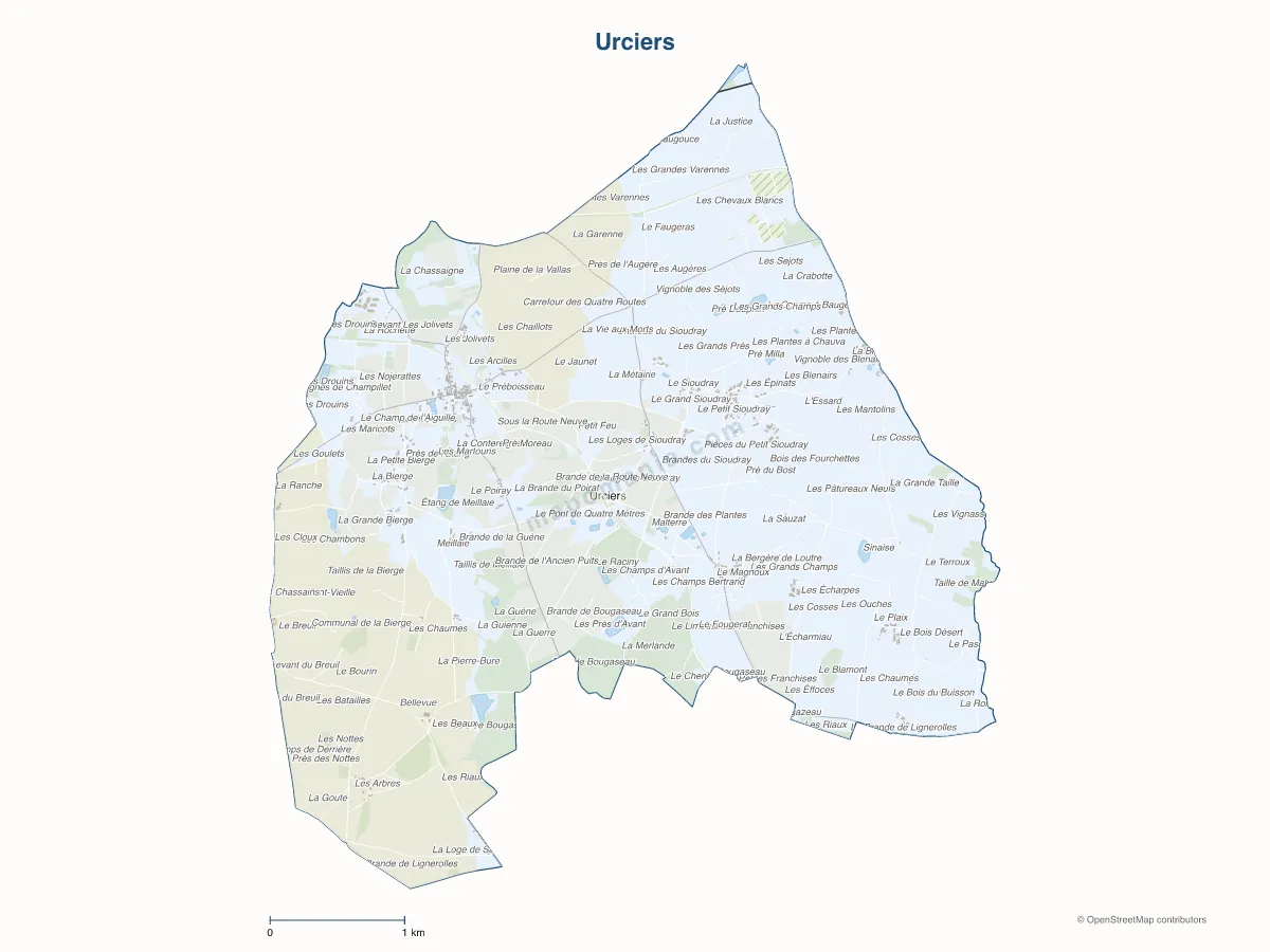 Carte de Urciers à personnaliser