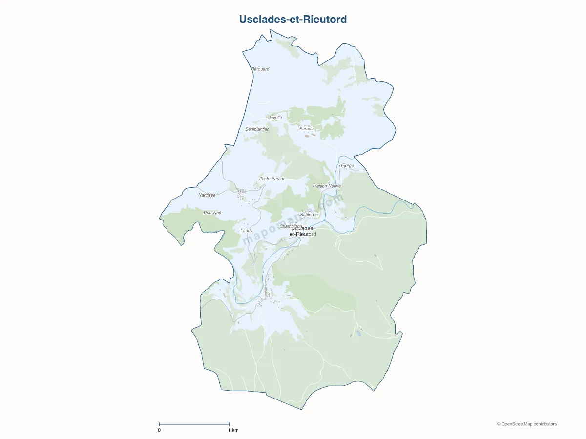 Carte de Usclades-et-Rieutord à personnaliser