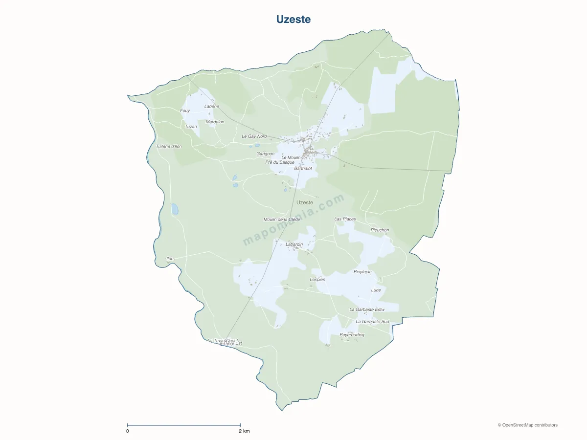 Carte de Uzeste à personnaliser
