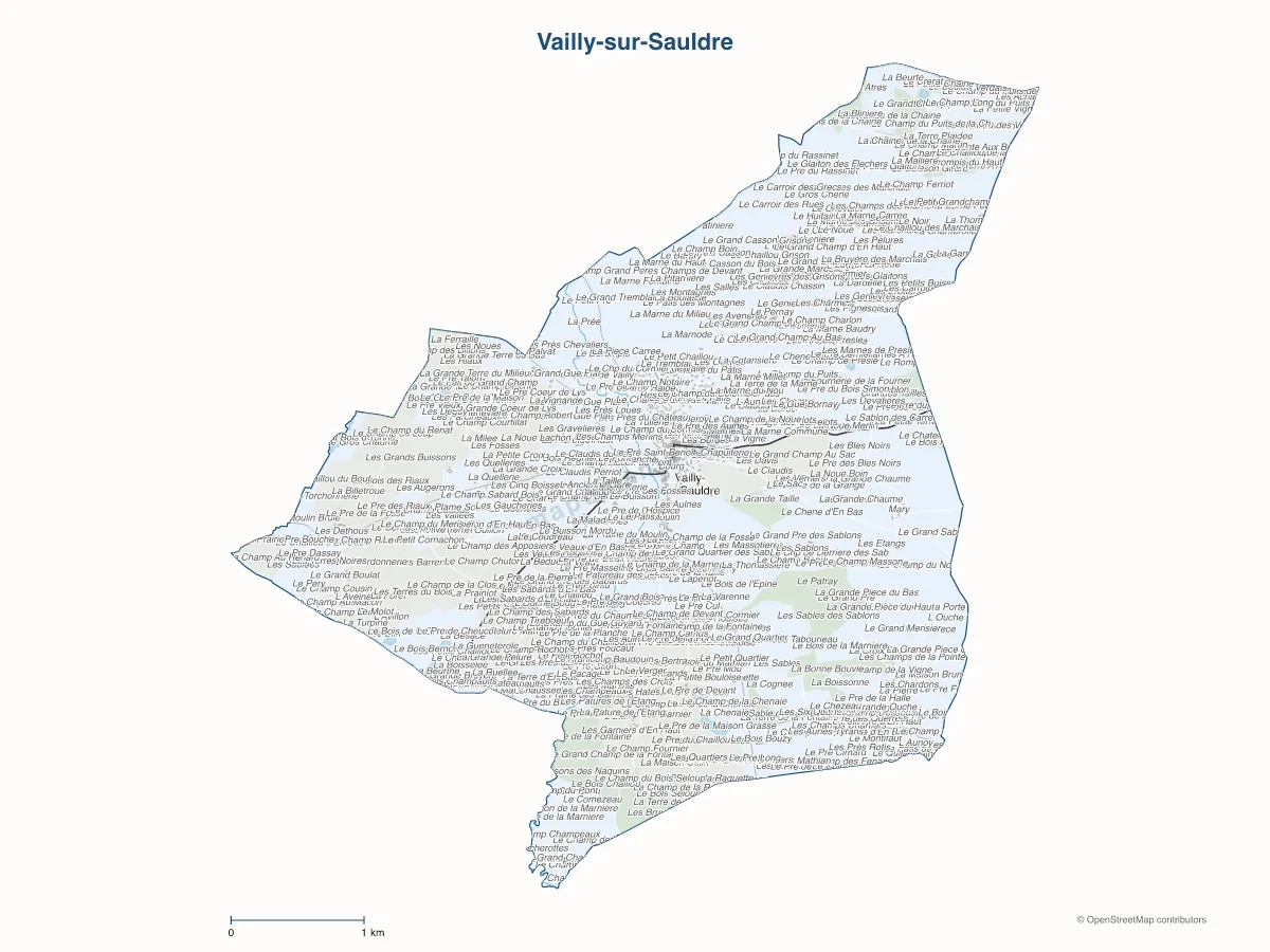 Carte de Vailly-sur-Sauldre à personnaliser