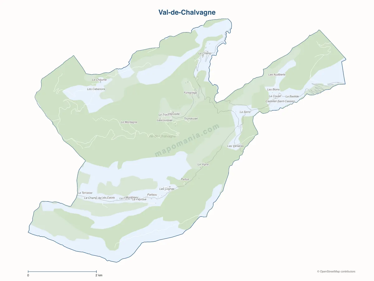 Carte de Val-de-Chalvagne à personnaliser