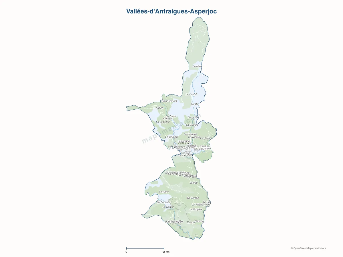Carte de Vallées-d'Antraigues-Asperjoc à personnaliser