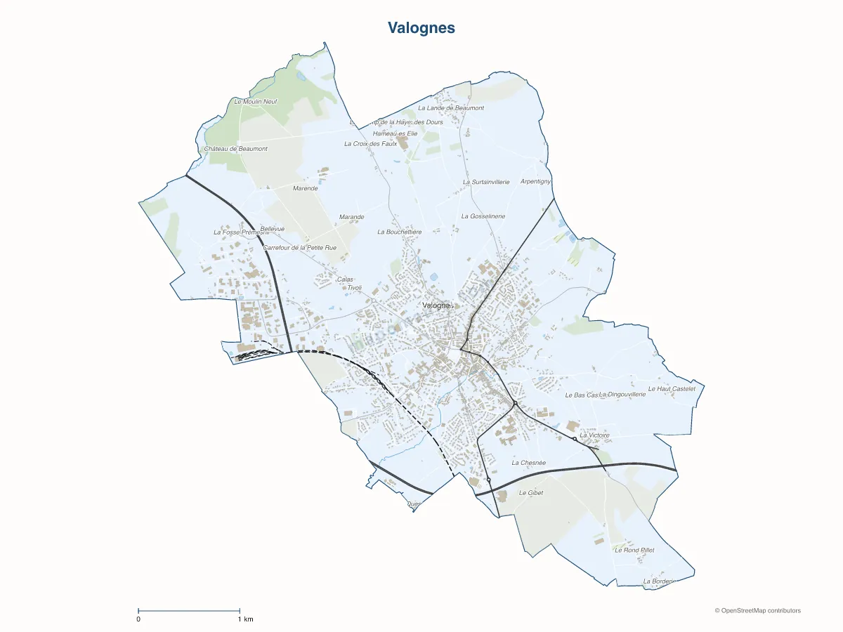 Carte de Valognes à personnaliser