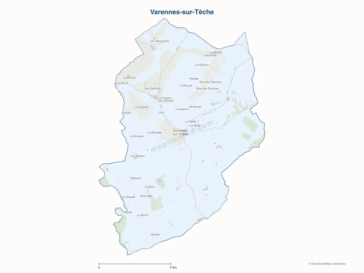 Carte de Varennes-sur-Tèche à personnaliser