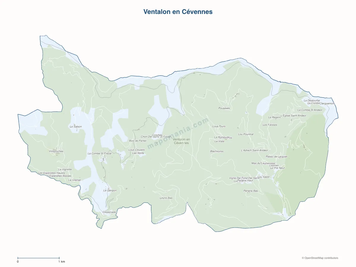 Carte de Ventalon en Cévennes à personnaliser