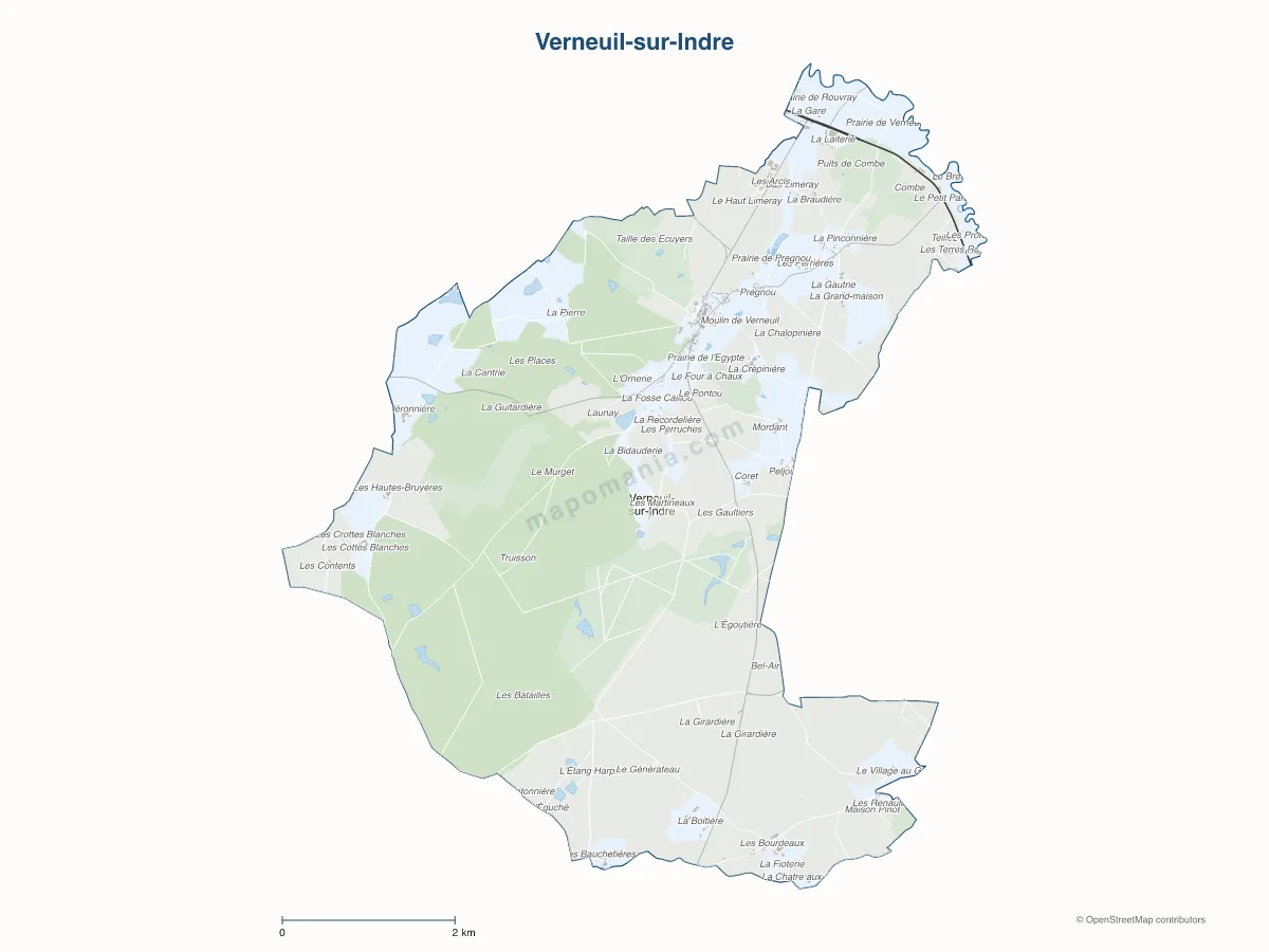 Carte de Verneuil-sur-Indre à personnaliser