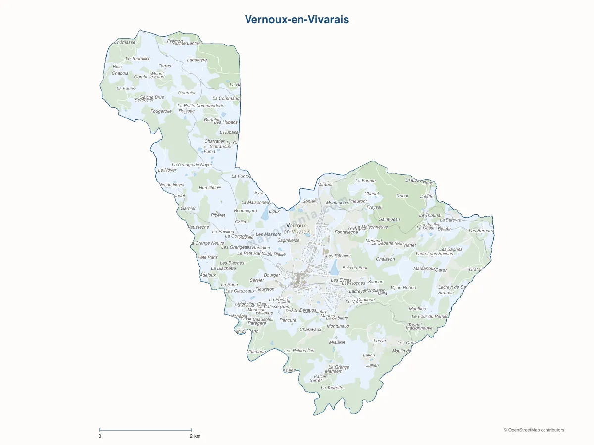 Carte de Vernoux-en-Vivarais à personnaliser