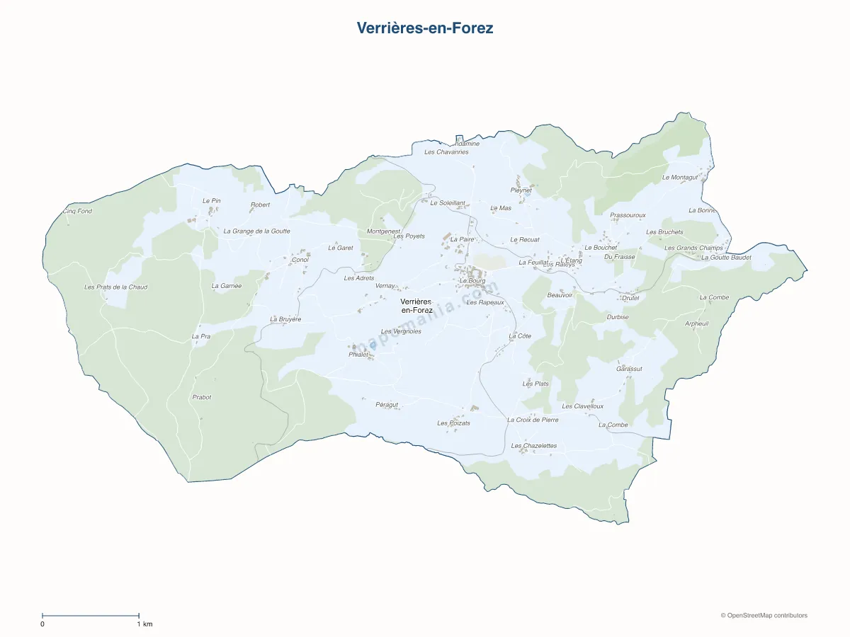 Carte de Verrières-en-Forez à personnaliser