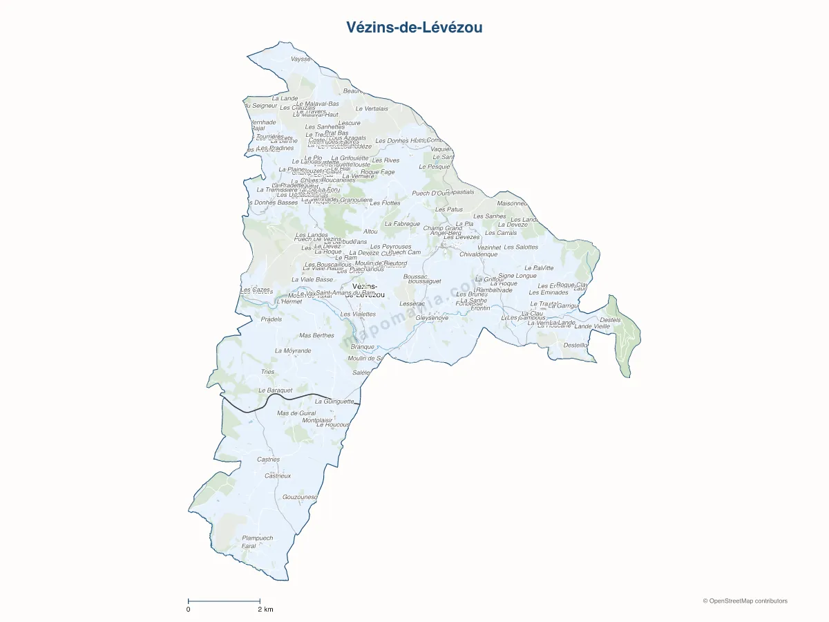 Carte de Vézins-de-Lévézou à personnaliser
