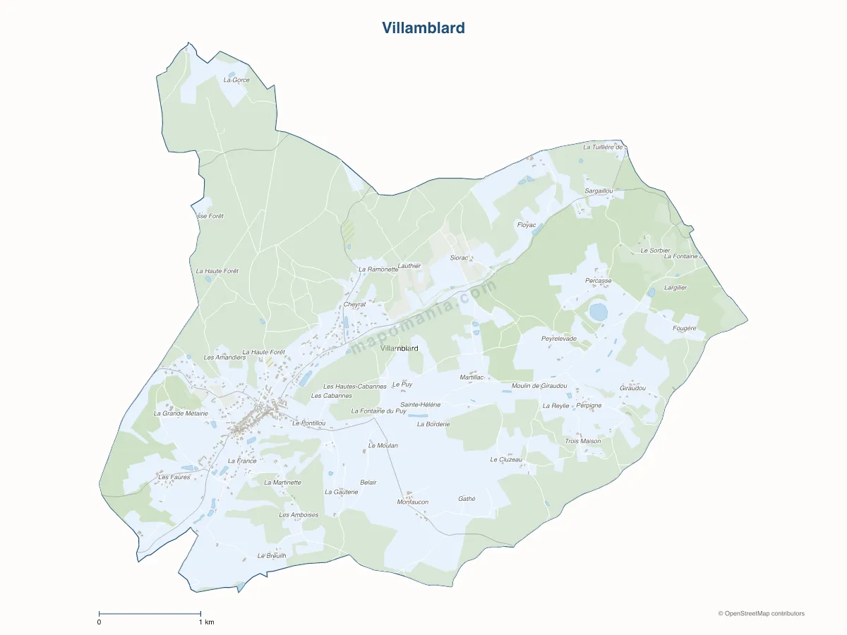 Carte de Villamblard à personnaliser