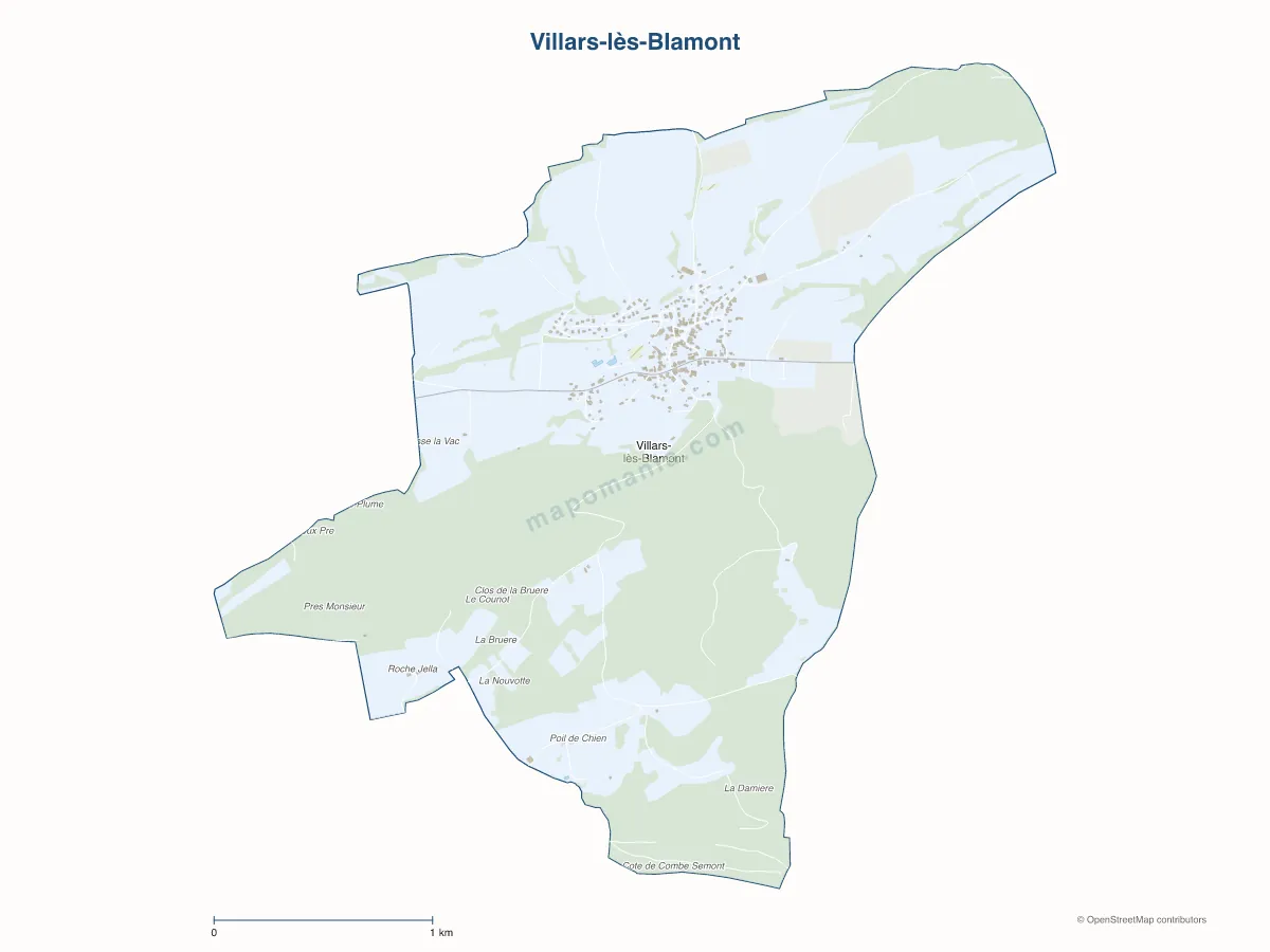 Carte de Villars-lès-Blamont à personnaliser
