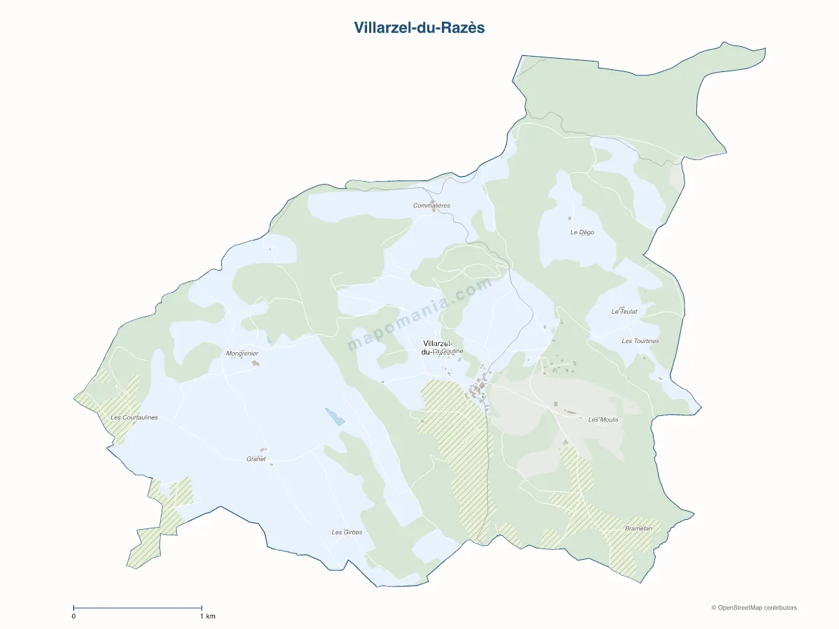 Carte de Villarzel-du-Razès à personnaliser