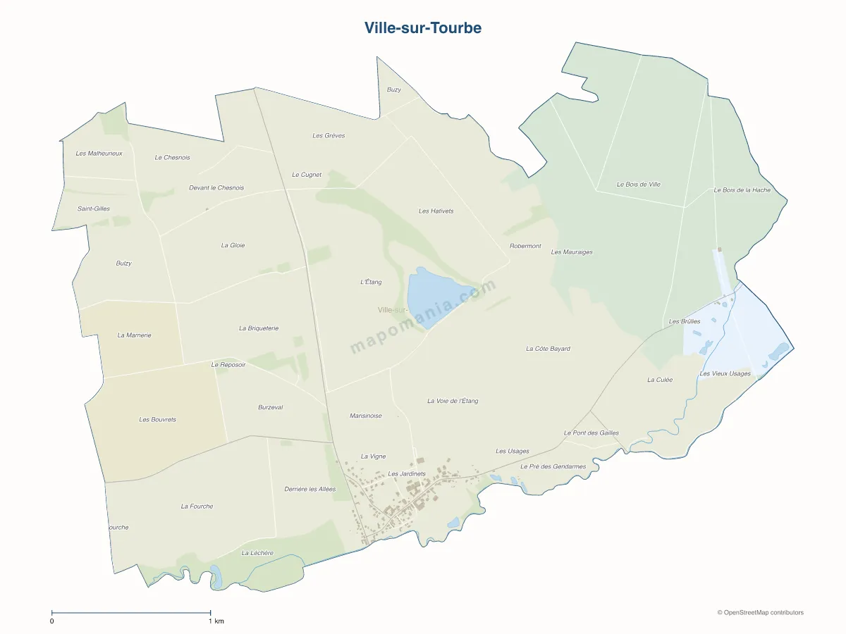 Carte de Ville-sur-Tourbe à personnaliser