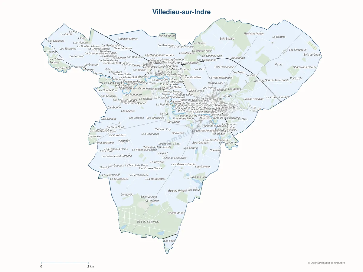 Carte de Villedieu-sur-Indre à personnaliser