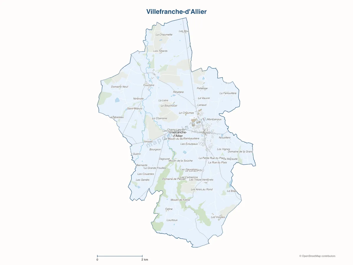 Carte de Villefranche-d'Allier à personnaliser