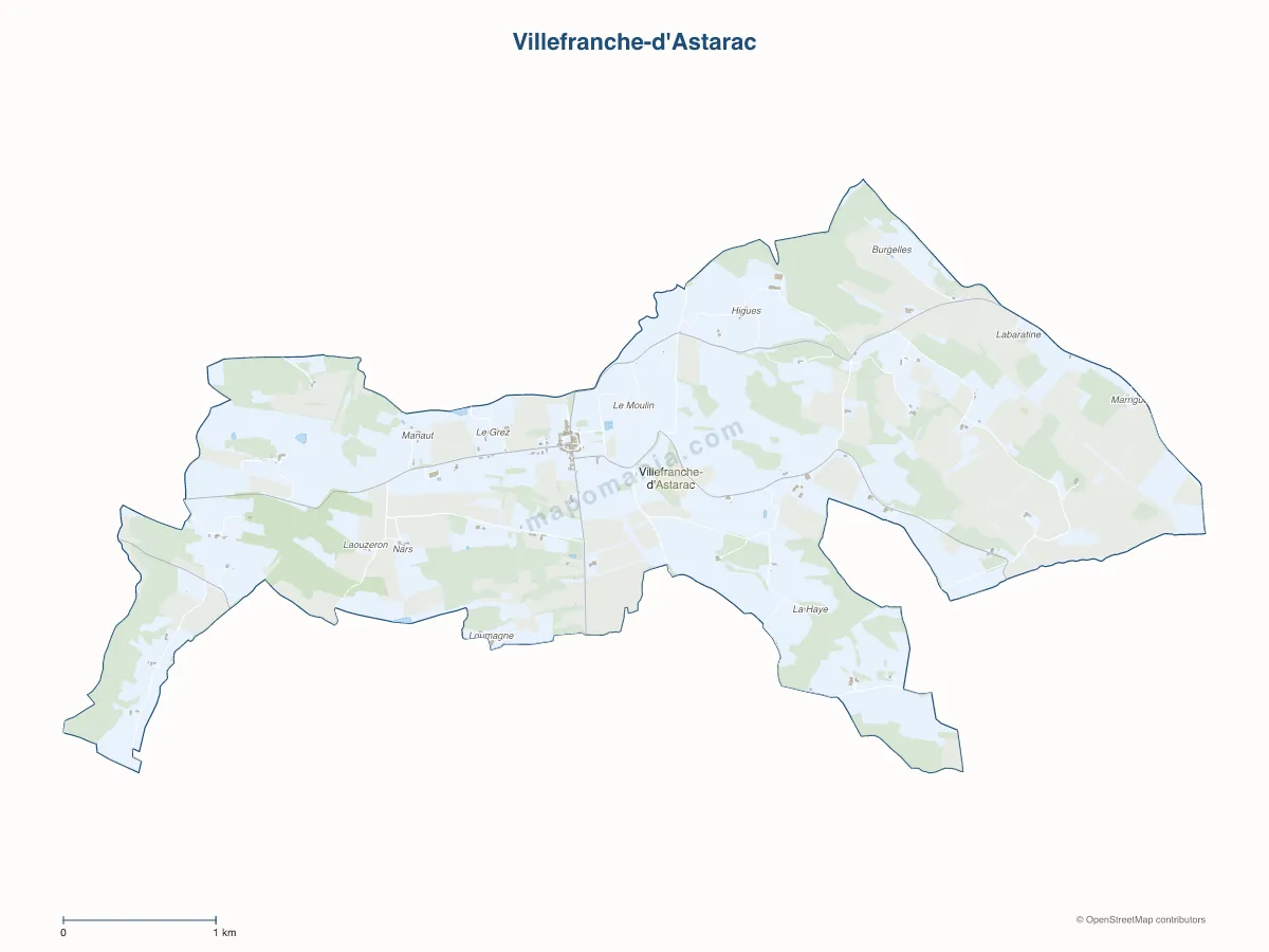 Carte de Villefranche-d'Astarac à personnaliser