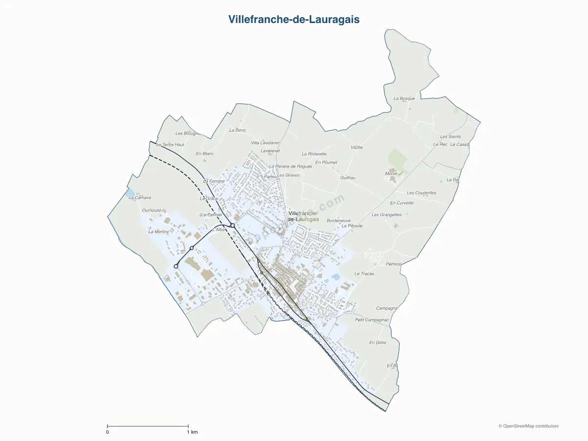Carte de Villefranche-de-Lauragais à personnaliser