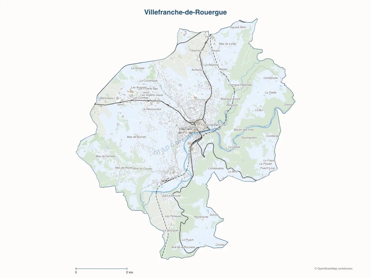 Carte de Villefranche-de-Rouergue à personnaliser