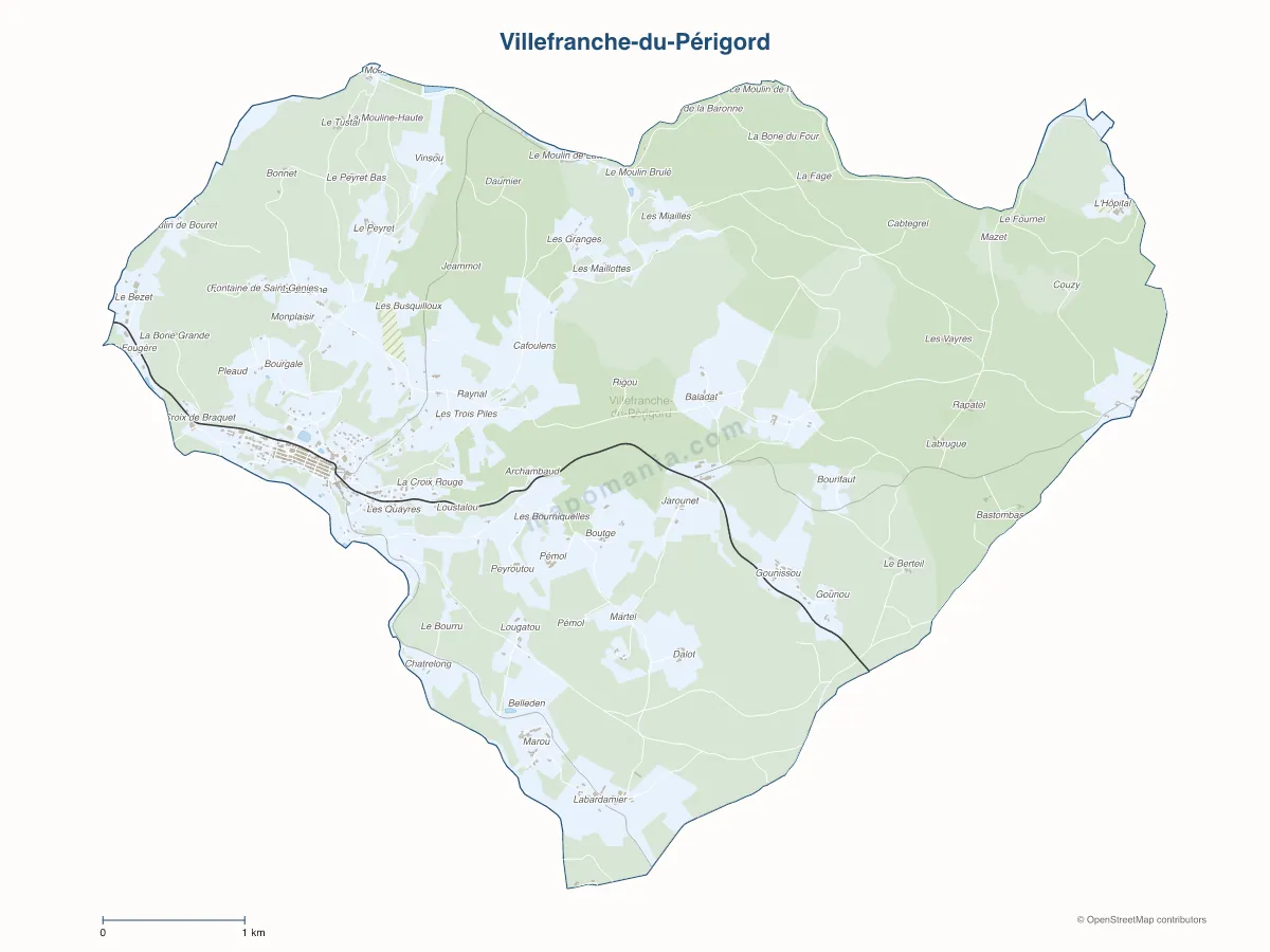 Carte de Villefranche-du-Périgord à personnaliser