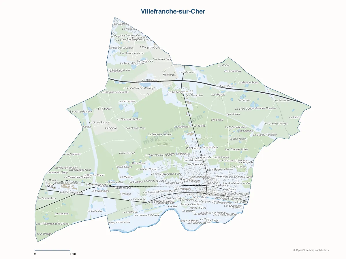 Carte de Villefranche-sur-Cher à personnaliser
