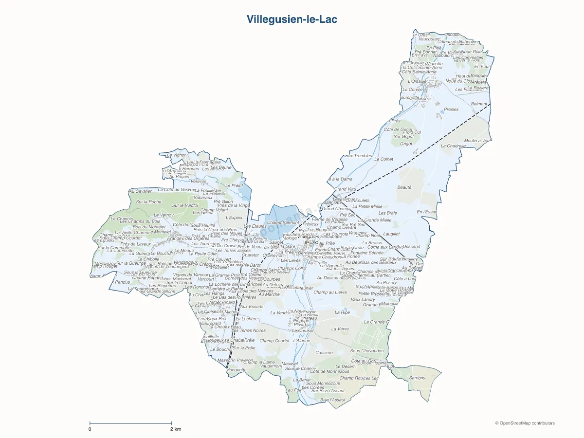 Carte de Villegusien-le-Lac à personnaliser