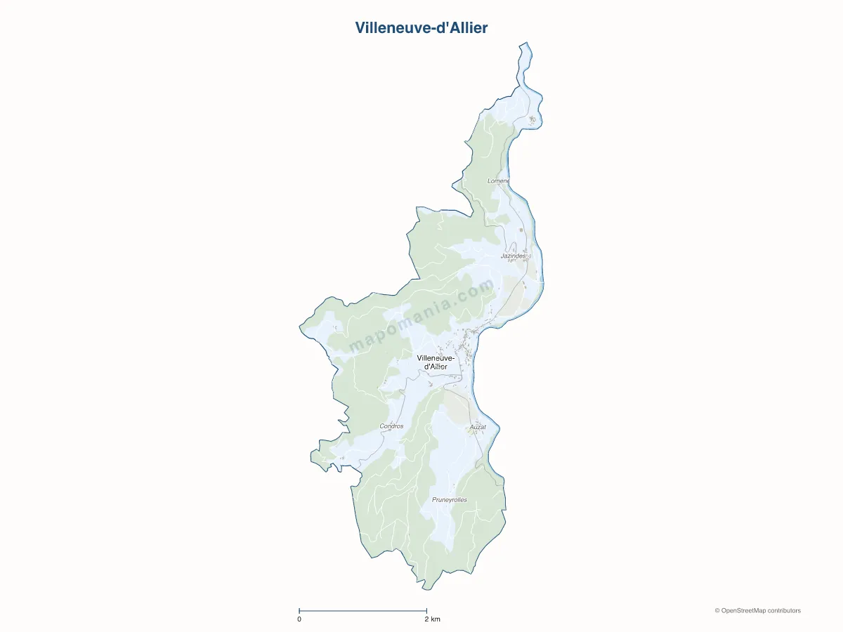 Carte de Villeneuve-d'Allier à personnaliser