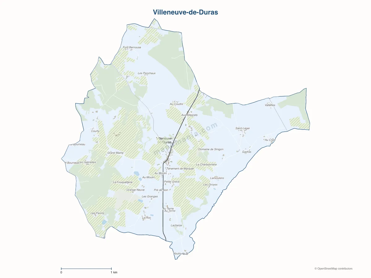 Carte de Villeneuve-de-Duras à personnaliser