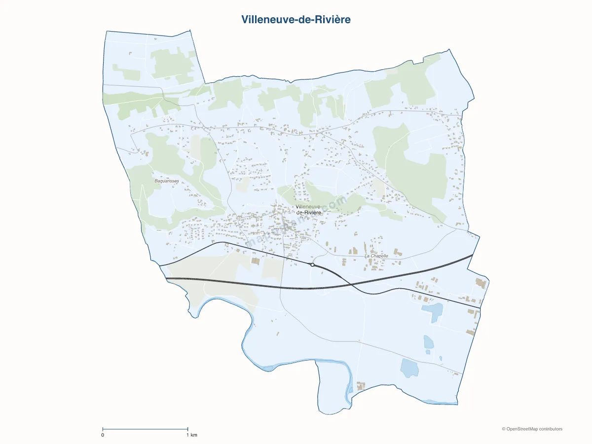 Carte de Villeneuve-de-Rivière à personnaliser