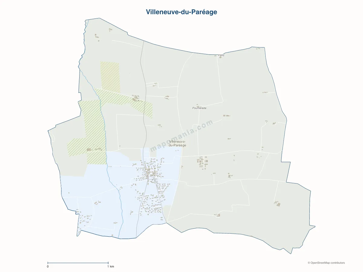 Carte de Villeneuve-du-Paréage à personnaliser