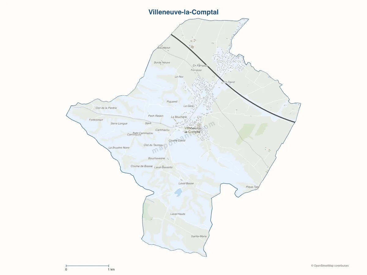 Carte de Villeneuve-la-Comptal à personnaliser