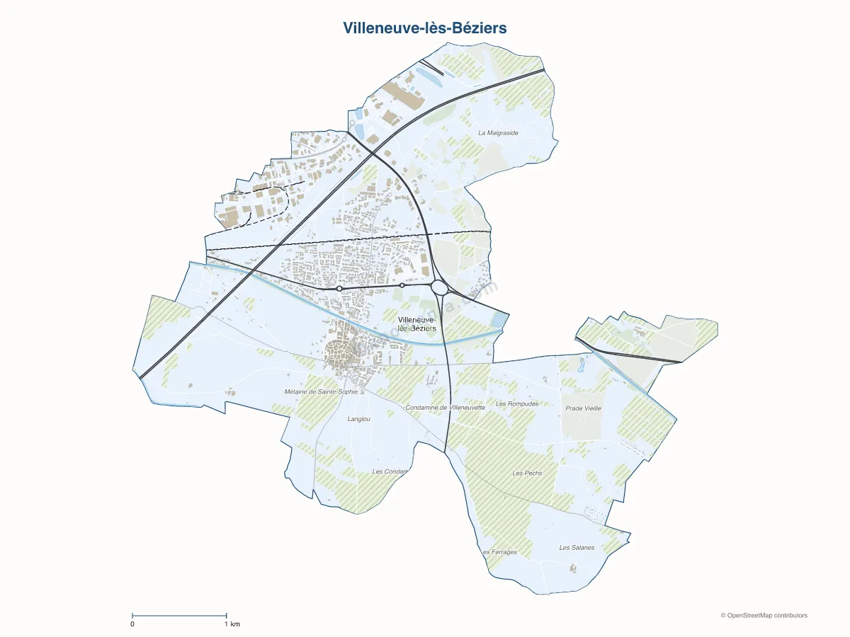 Carte de Villeneuve-lès-Béziers à personnaliser