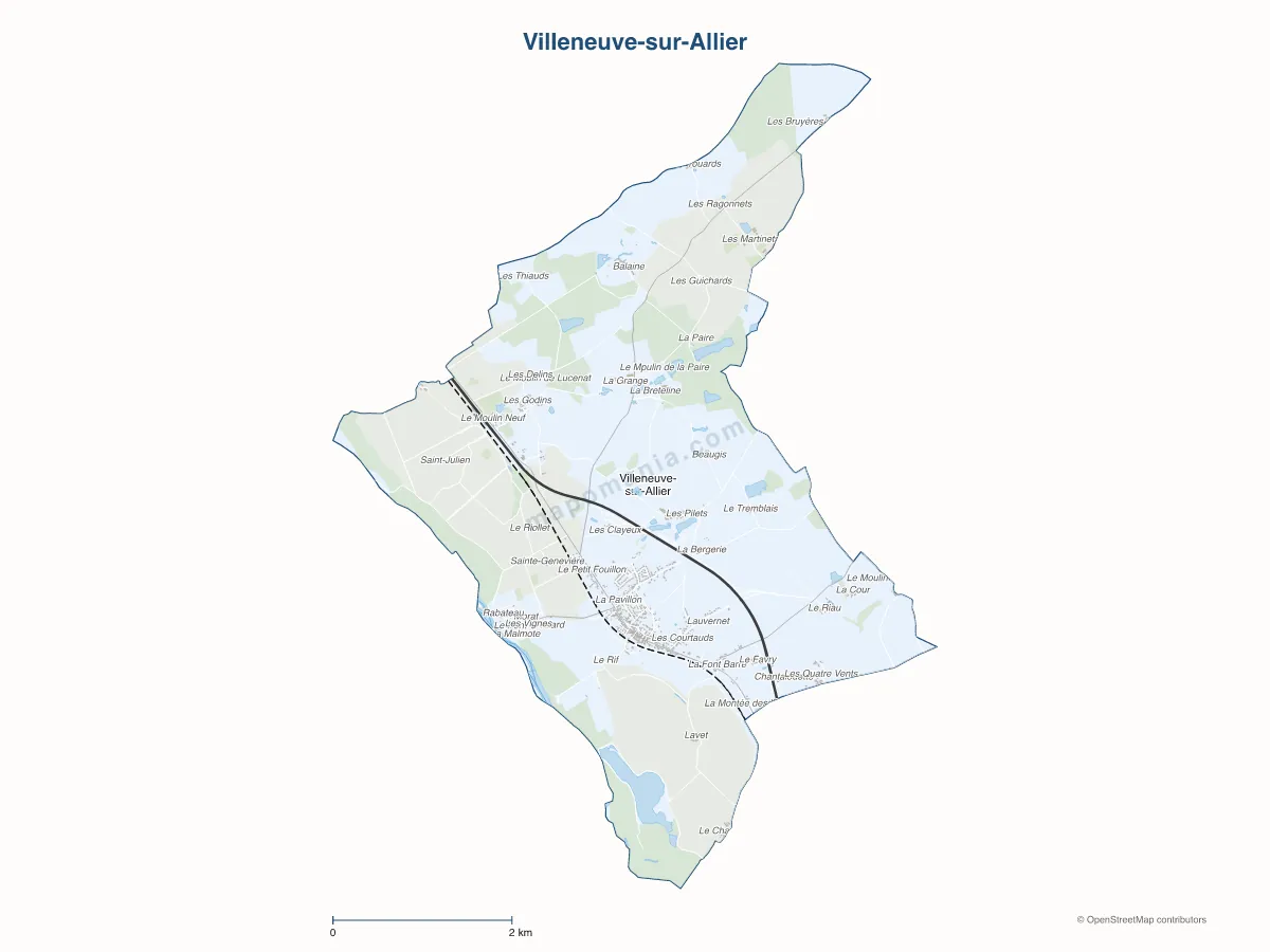 Carte de Villeneuve-sur-Allier à personnaliser