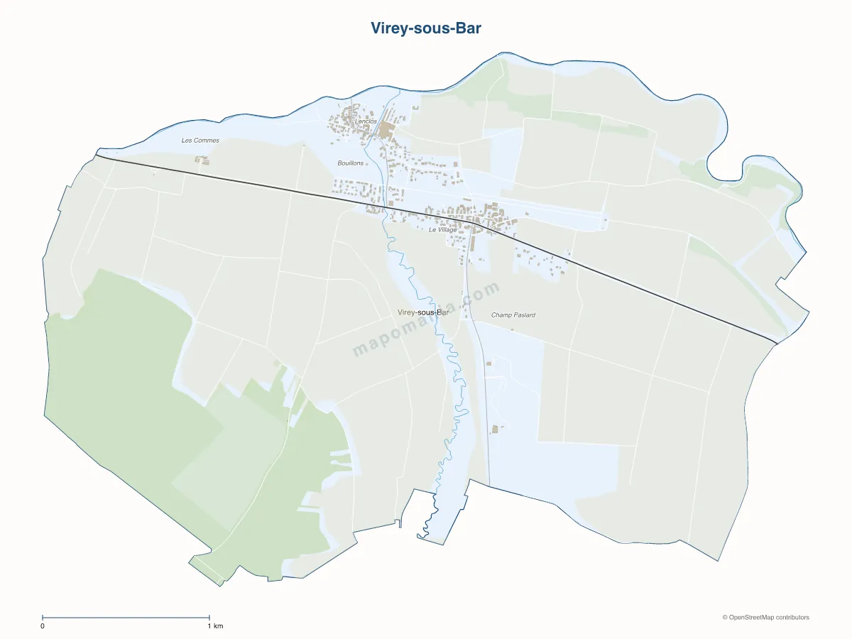 Carte de Virey-sous-Bar à personnaliser