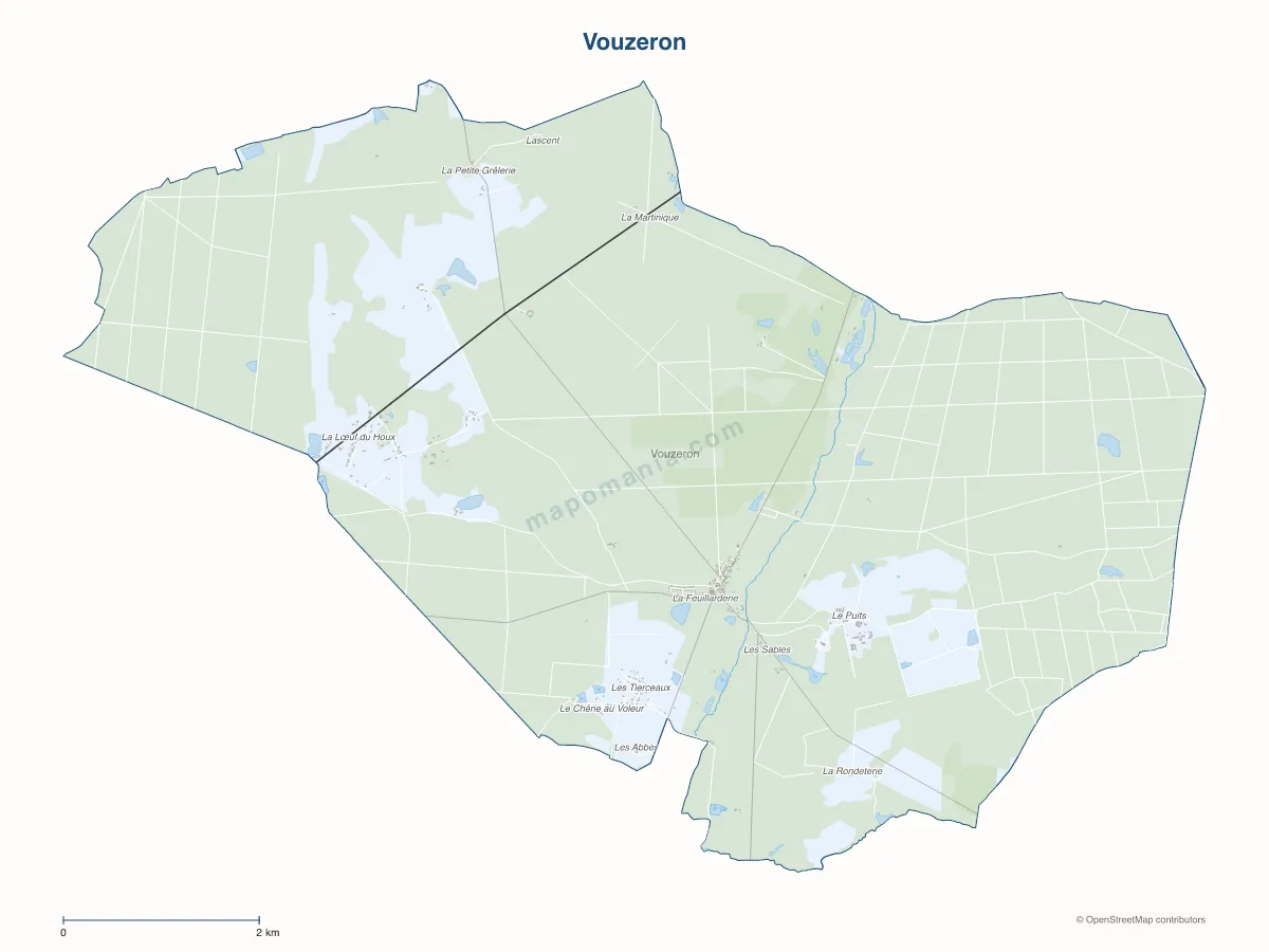 Carte de Vouzeron à personnaliser