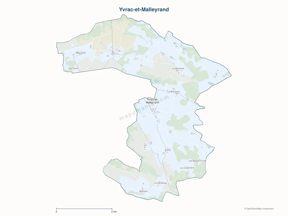 Carte de Yvrac-et-Malleyrand à personnaliser