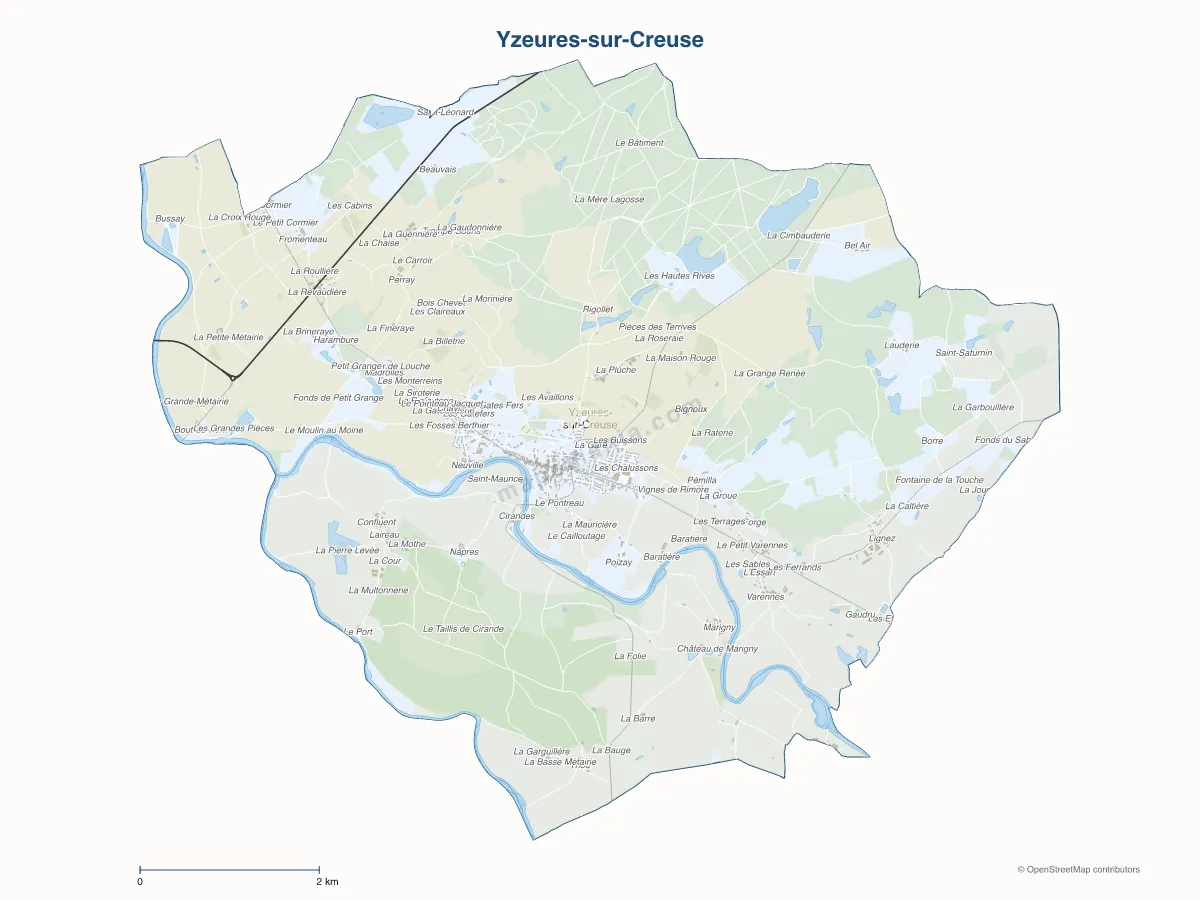 Carte de Yzeures-sur-Creuse à personnaliser