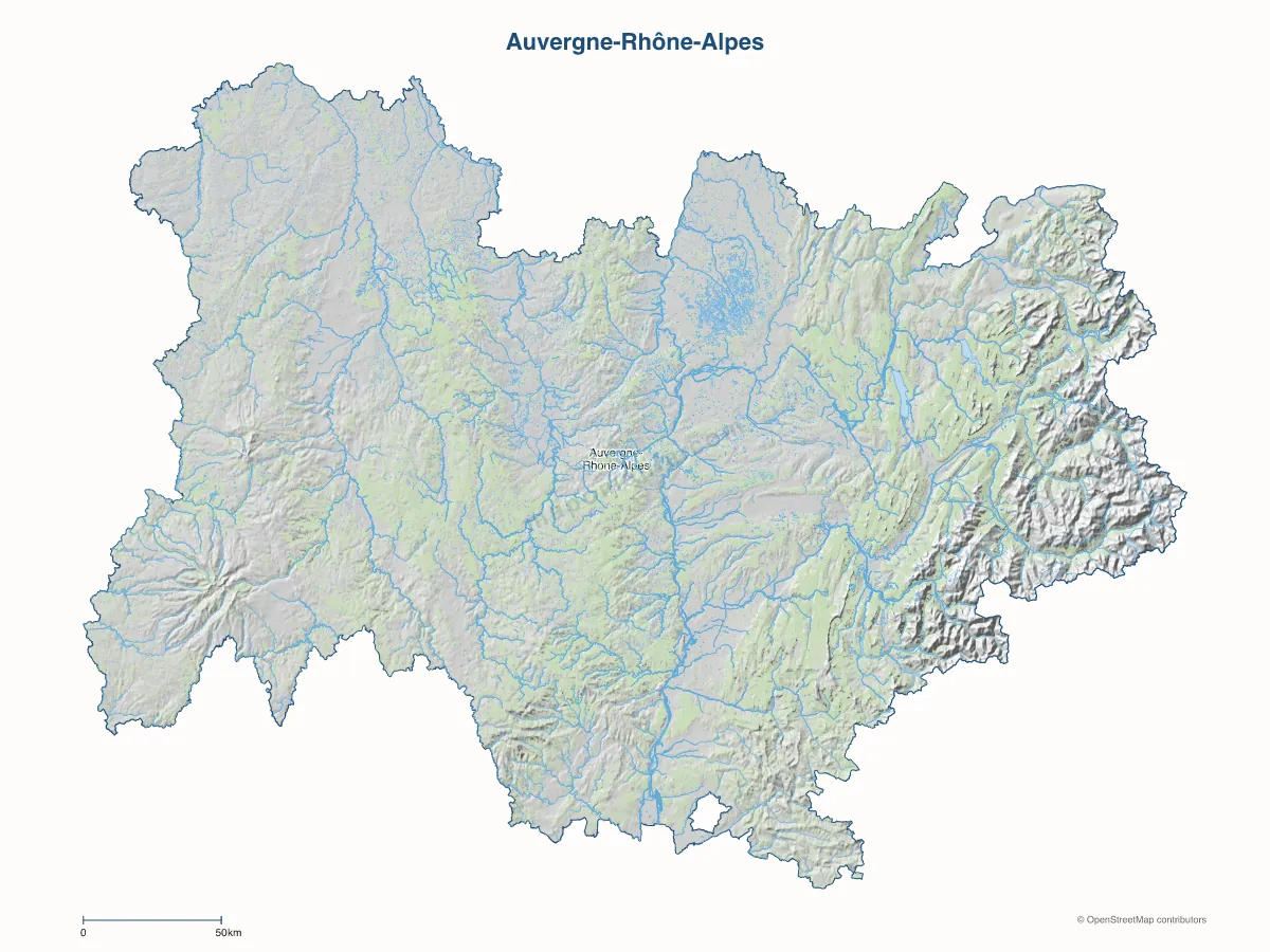 Carte de Auvergne-Rhône-Alpes à personnaliser